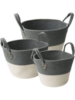 Korb, Grau/Weiss 12 Korb, Grau/Weiss -Heimtextildekoration DoubleBag Korb GrauWeiss Set per2