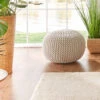 Strick-Pouf, Creme -Heimtextildekoration Kiruna Sitzpouf creme rund mil