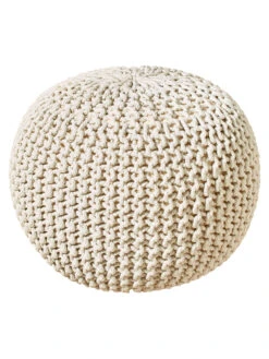 Strick-Pouf, Creme -Heimtextildekoration Kiruna Sitzpouf creme rund per1