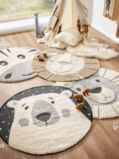 Kinder-Teppich, Hellgrau -Heimtextildekoration Lioness Ursus Quagga KinderTeppich diverse 120rund mil 1