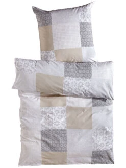 Renforcé-Bettwäsche, Grau/Beige -Heimtextildekoration Smara Bettwaesche Beige GrauBeige 135x200 pla