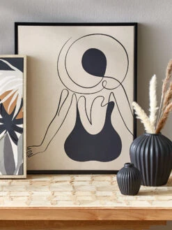 Leinwand-Druck-gerahmt, Beige/Schwarz